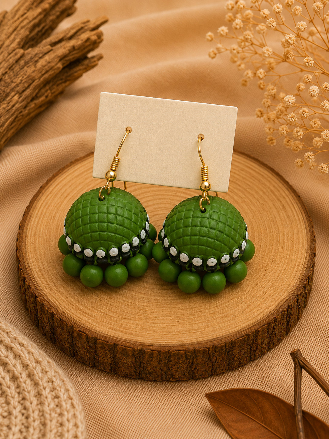 Emerald Dome Terracotta Jhumka Hanging Jewellery