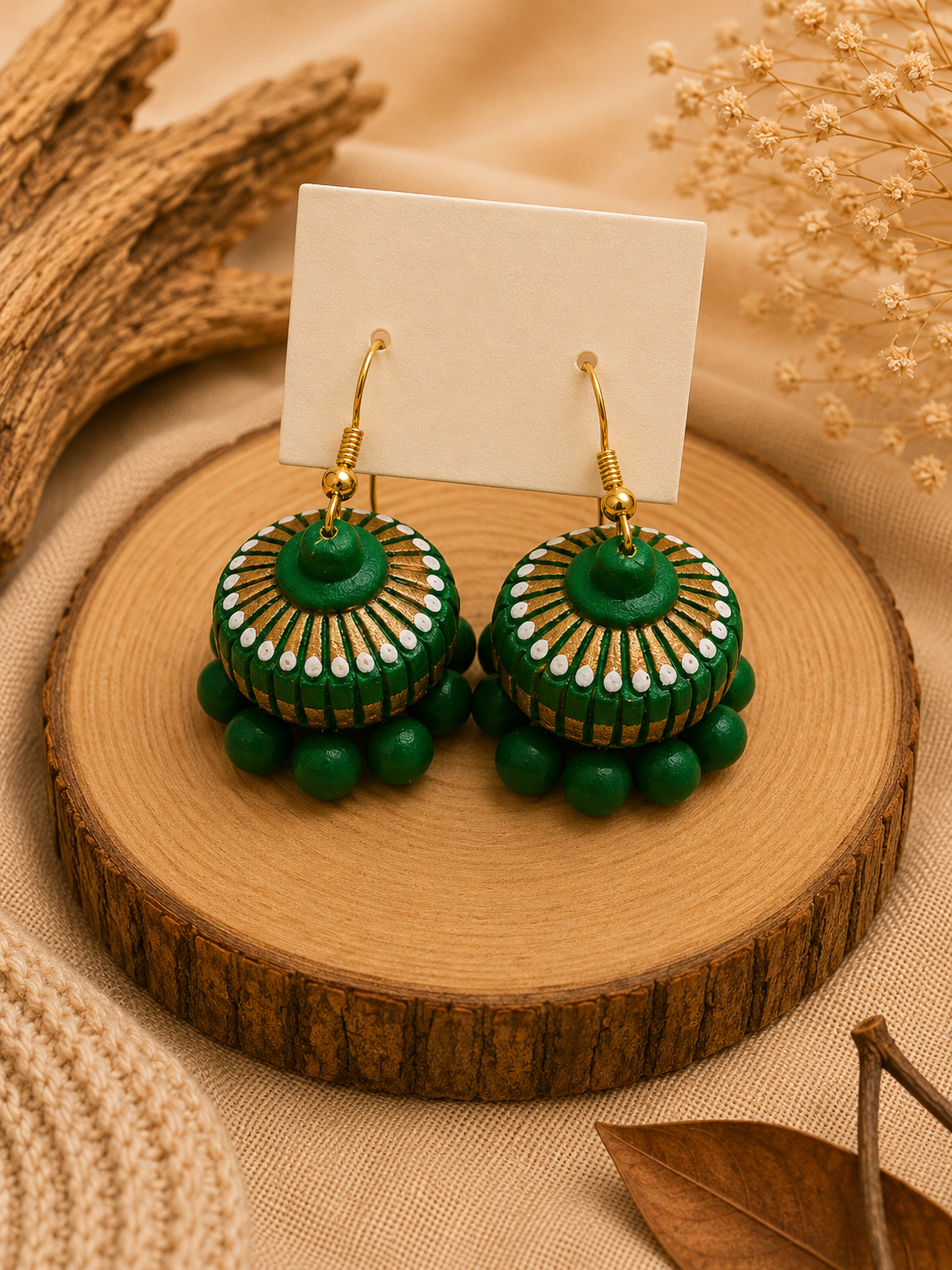 emerald terracotta jhumka hanging