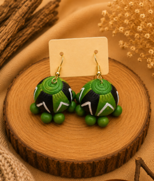 Emerald Orbit Handcrafted Terracotta Jhumka Hanging Jewellery