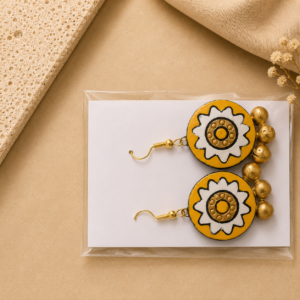 Handcrafted golden bloom terracotta jewellery set with floral design and matching earrings for festive and traditional wear