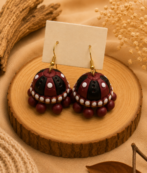 Maroon Dome Terracotta Jhumka Hanging Jewellery