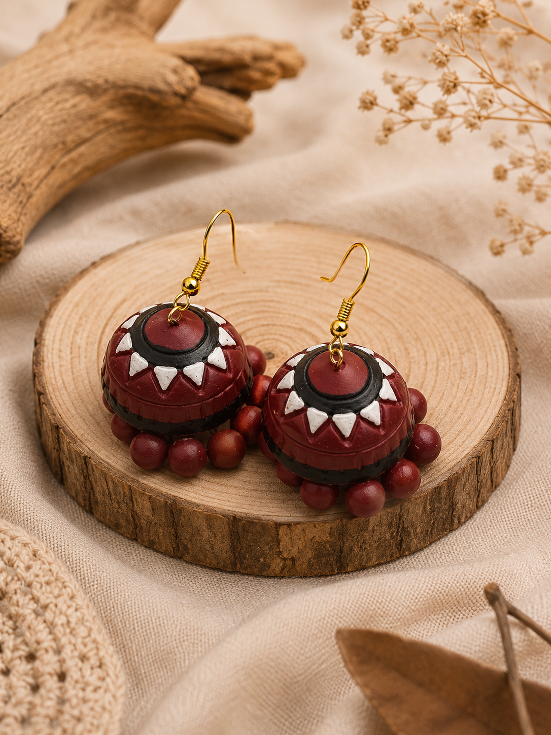 Maroon Moon Terracotta hanging Jhumka