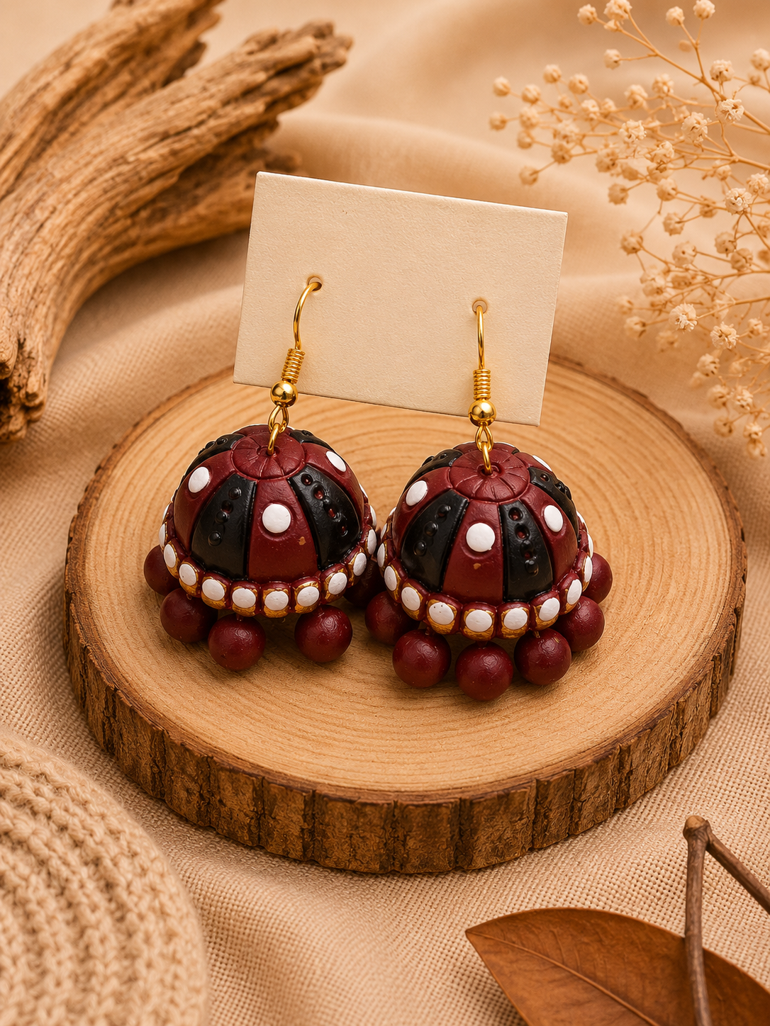 Maroon Pearl Terracotta Jhumka