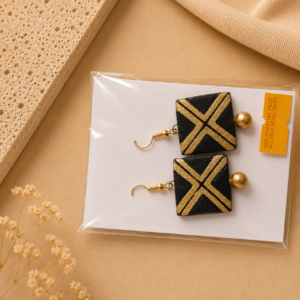 Handcrafted noir black cross-inspired terracotta jewellery set with matching earrings for festive and traditional wear