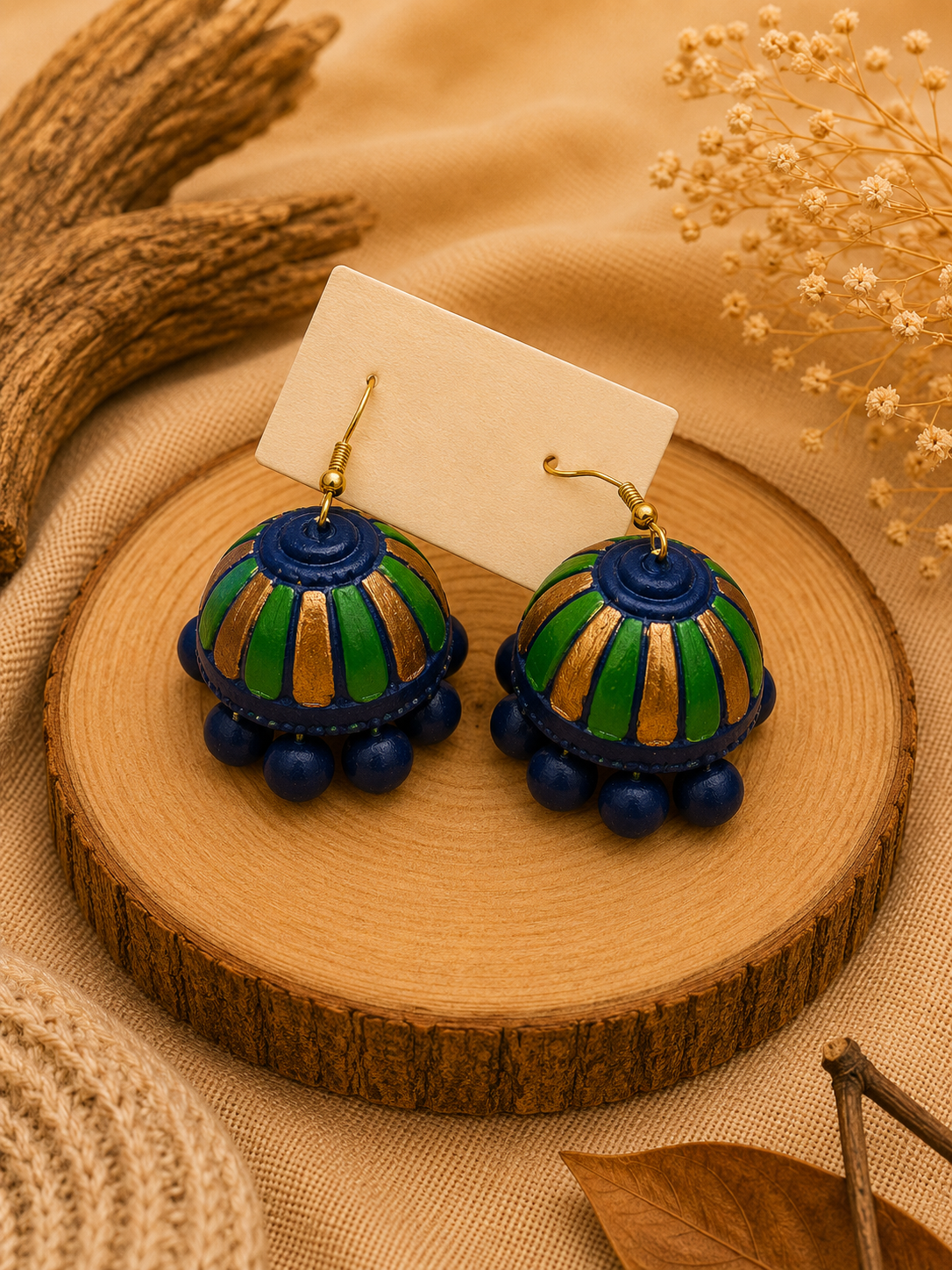 Peacock Fiesta Handmade Terracotta Hanging Jhumka
