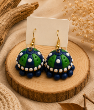 Peacock Polka Handmade Terracotta Hanging Jhumka
