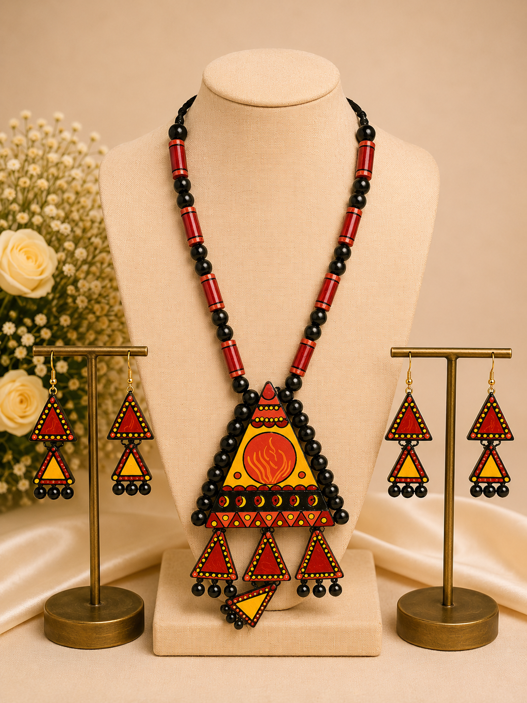 geometric terracotta jewellery set