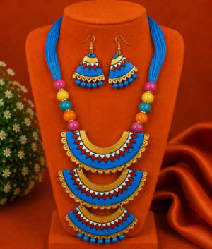 Blue terracotta jewellery set