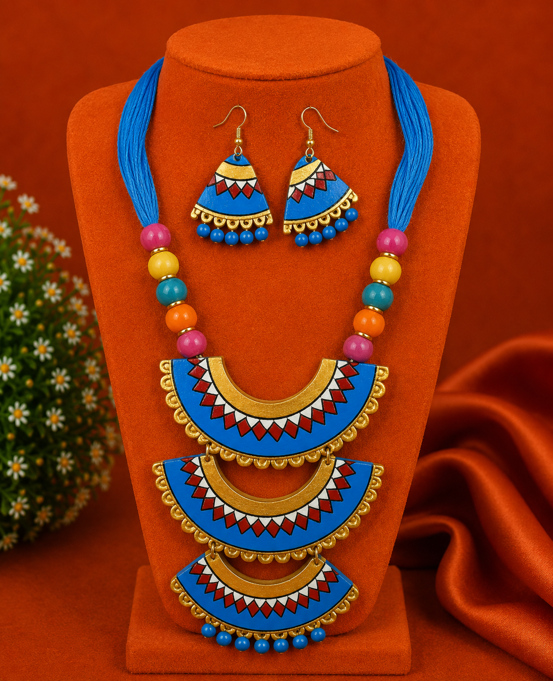 Blue terracotta jewellery set