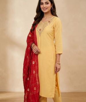 Amber Dola Silk Suit with Dabka Work