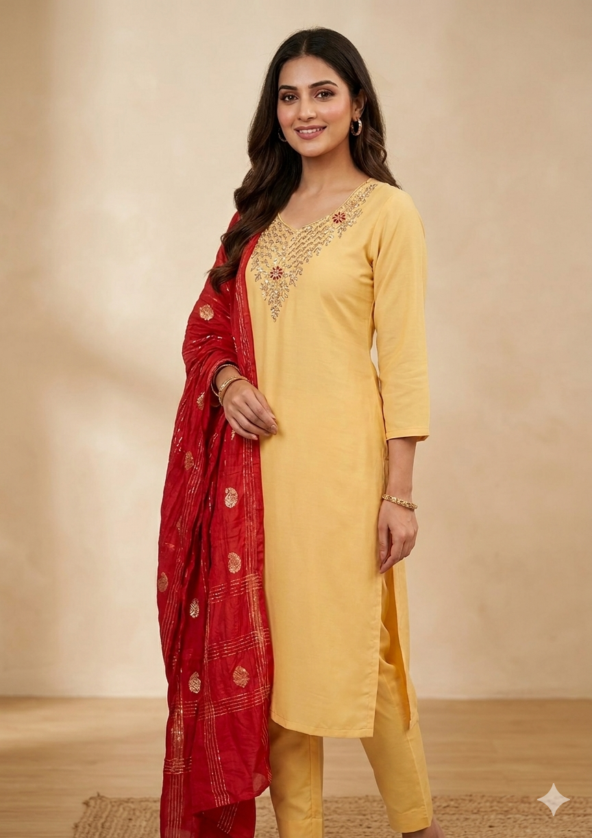 Amber Dola Silk Suit with Dabka Work