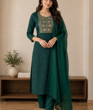 Embroidered Frock Style Pure Cotton Suit Set