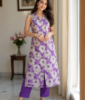 Floral Design Vertical Palazzo Suit Set