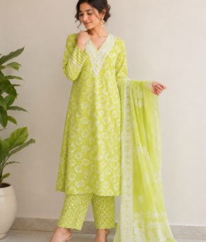 Fluorescent Green Pure Cotton Suit Set