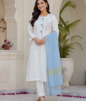 Ivory Chanderi Silk Suit Set