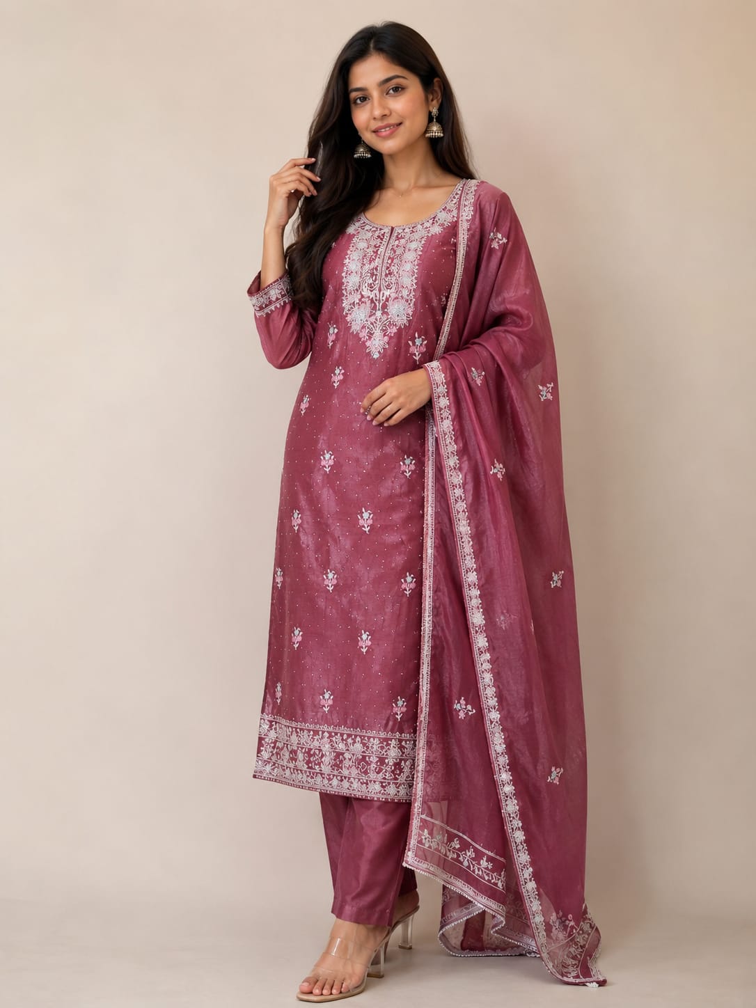Maroon Fully Embroidered Pakistani Suit with Zarkan Work