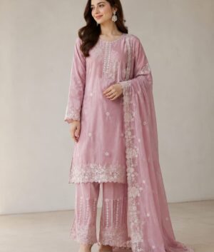 Mauve Pink Fully Embroidered Pakistani Suit Set with Zarkan Work