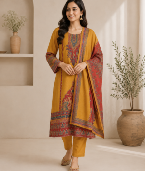 Mustard Fish Cut Three Piece Suit