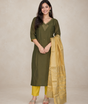Olive Green Hand Embroidered Suit Set