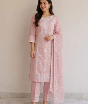 Peach Fully Embroidered Pakistani Suit Set with Zarkan Work