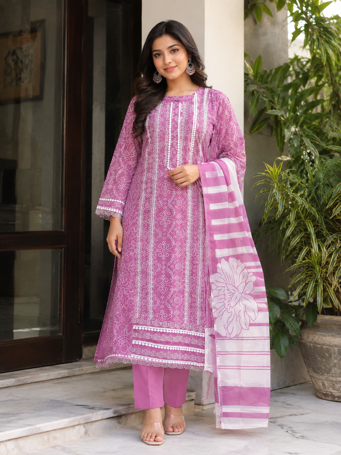 Pure Muslin Hot Pink Suit Set