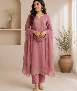 Purple Embroidered Three Piece Suit Set