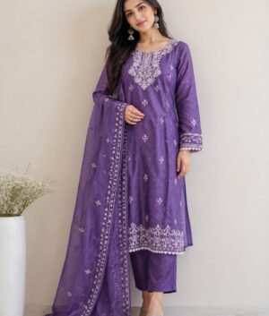 Purple Gold Crush Embroidered Punjabi Suit Set