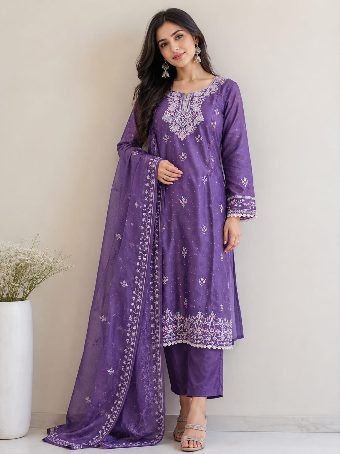 Purple Gold Crush Embroidered Punjabi Suit Set